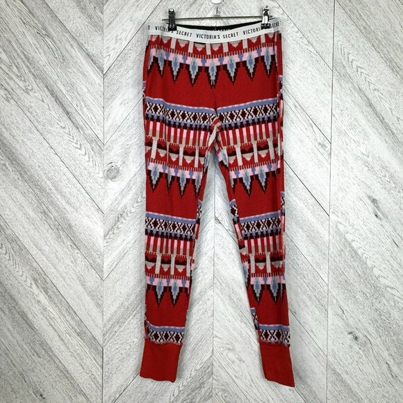 Victorias Secret Pajama PJ Set Womens Small Thermal Fair Isle Ski Red Holiday - Picture 5 of 7